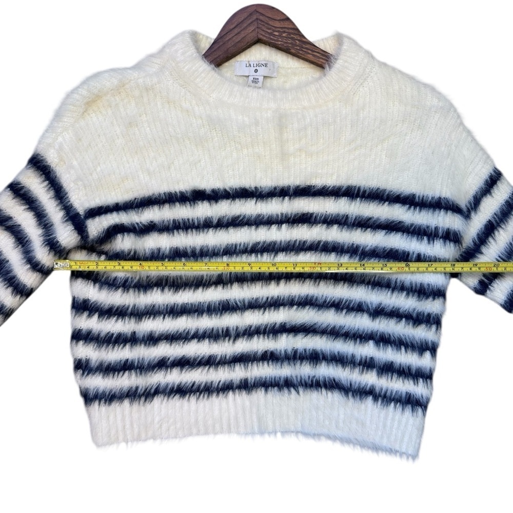 La Ligne White and Blue Striped Fuzzy Sweater - Picture 3 of 10